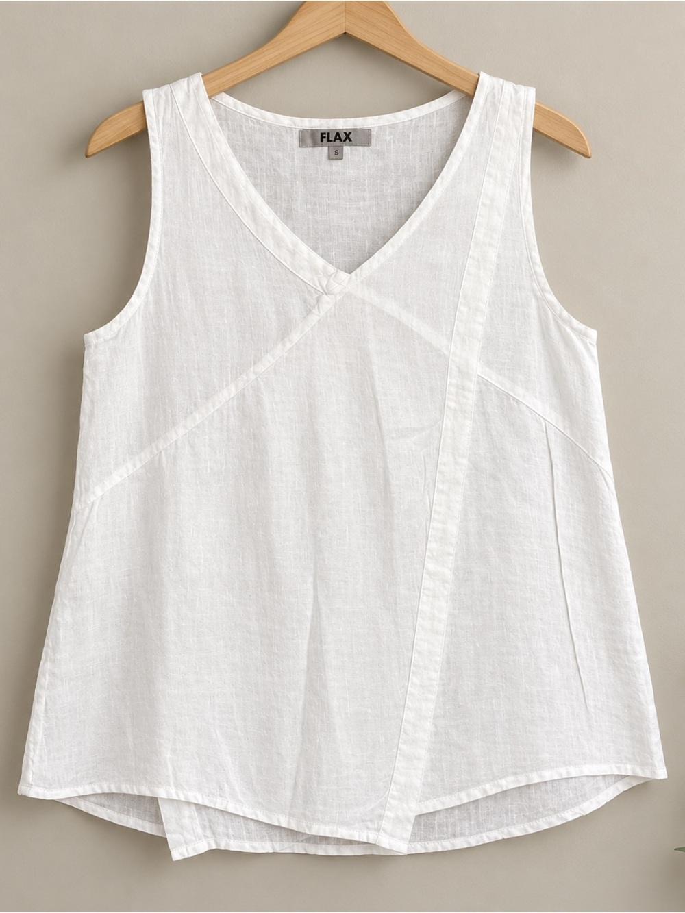 FLAX 100% Linen White  V-Neck Paneled Tank